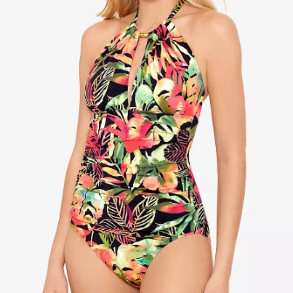 Lauren Ralph Lauren High-Neck Tummy Control One Piece in Midnight Tropic…